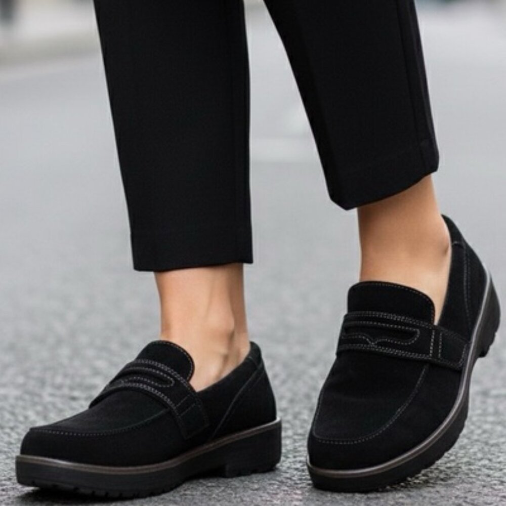 Orthopedic Comfort Orthofeet Black Leather Shelly Slip On Loafers Size 10.5 X-Wi